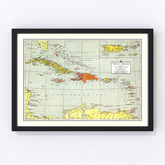 Vintage Map of Caribbean Sea 1943