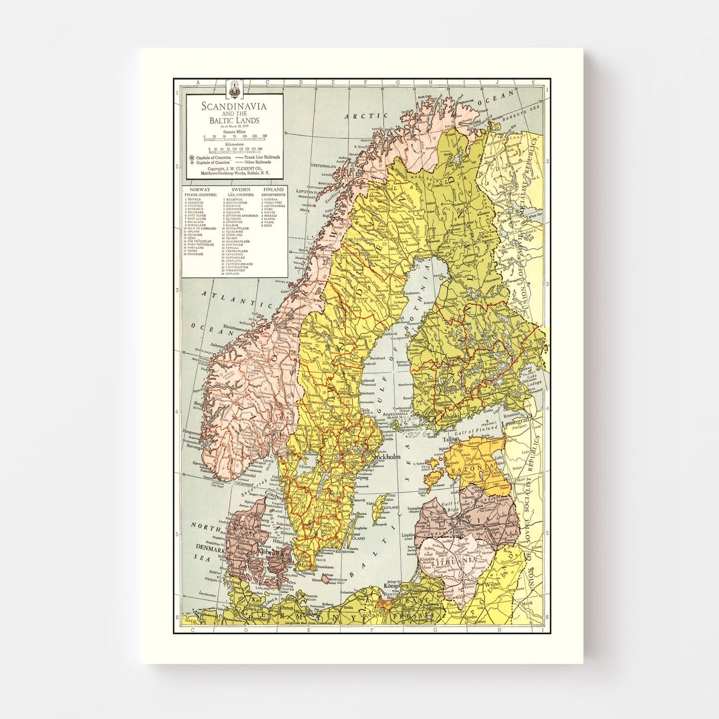 Vintage Map of Scandinavia 1943