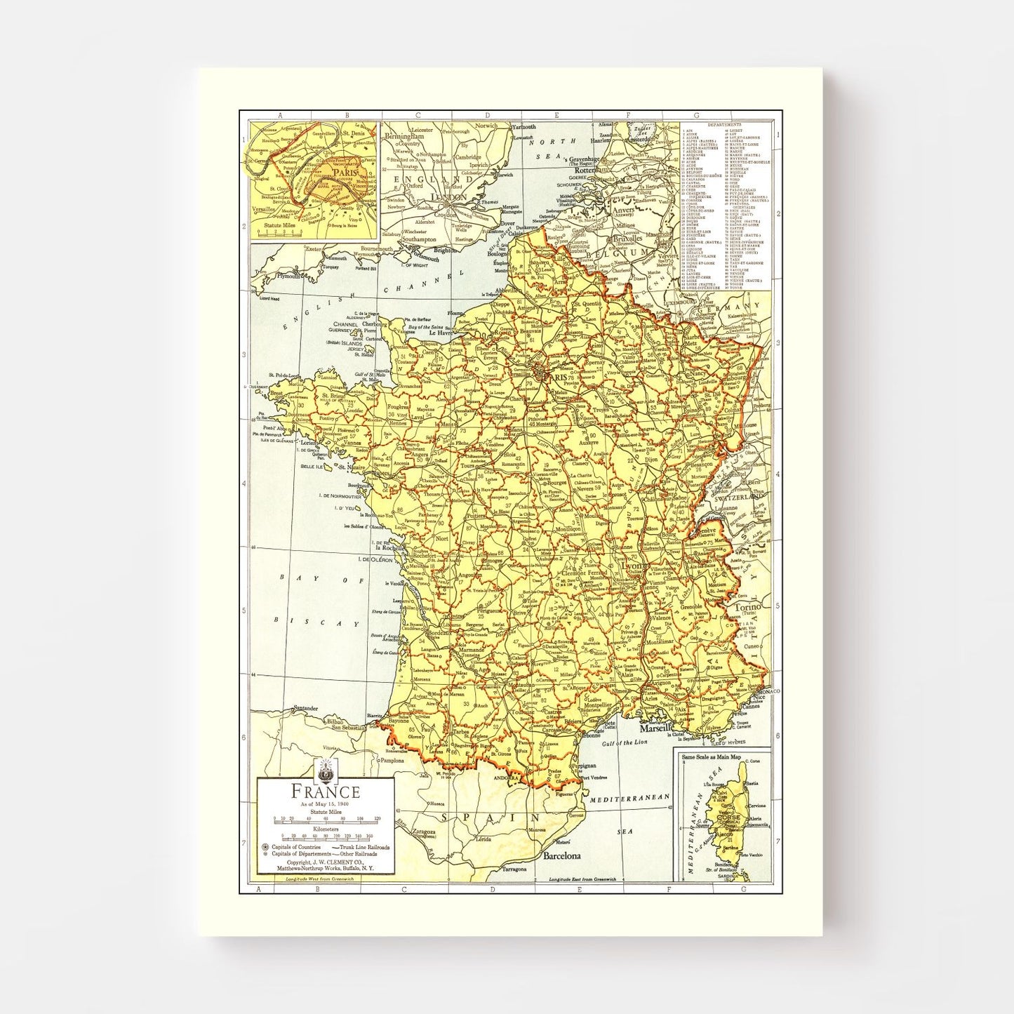 Vintage Map of France 1943