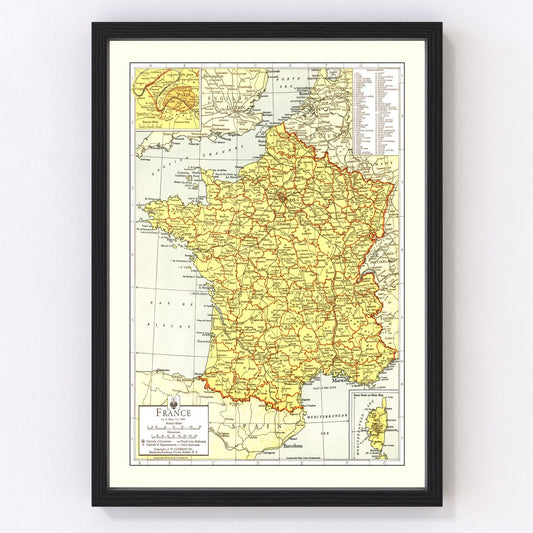Vintage Map of France 1943