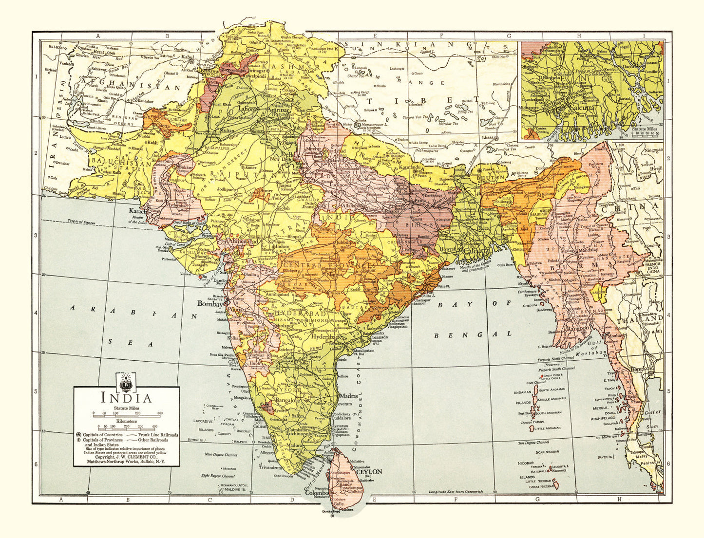 Vintage Map of India 1943