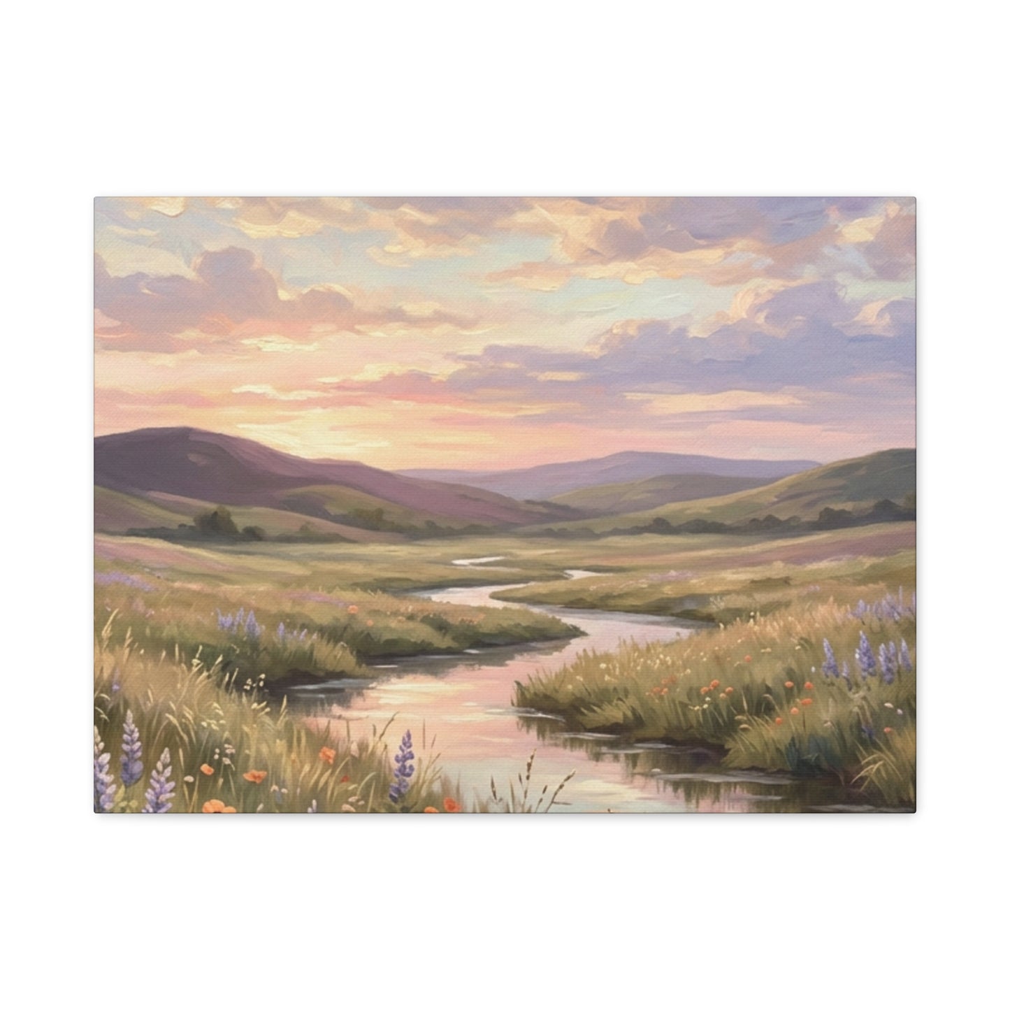 Sunset Meadow Canvas Wall Art - Stretched Matte Landscape Print