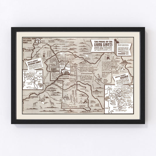 Vintage Map of Sequoia National Park & General Grant National Park 1937