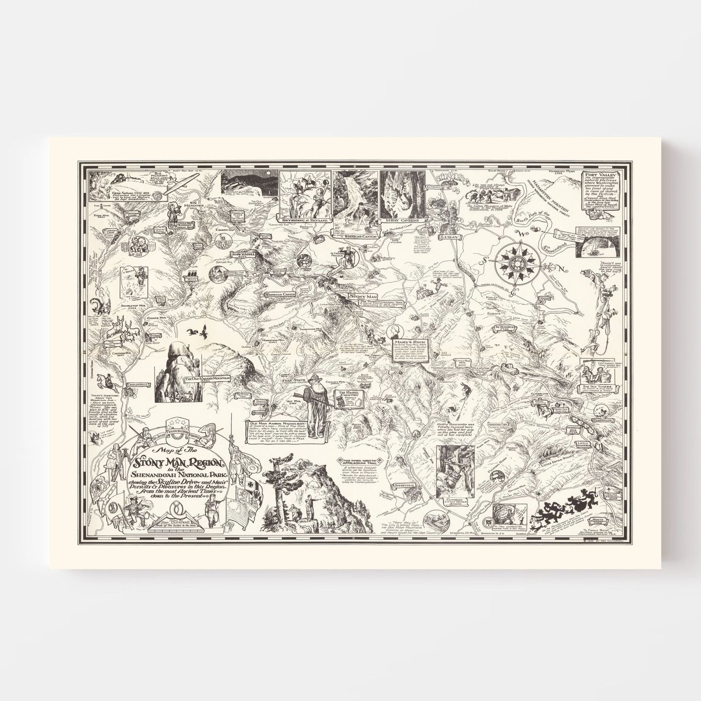 Vintage Map of Stony Man in Shenandoah National Park 1935