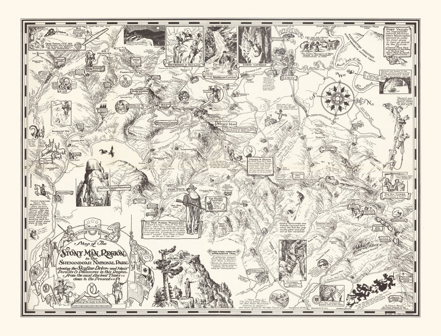 Vintage Map of Stony Man in Shenandoah National Park 1935