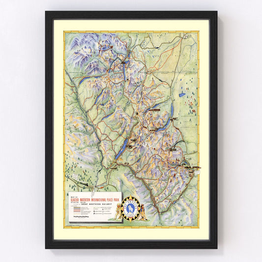 Vintage Map of Glacier National Park 1939