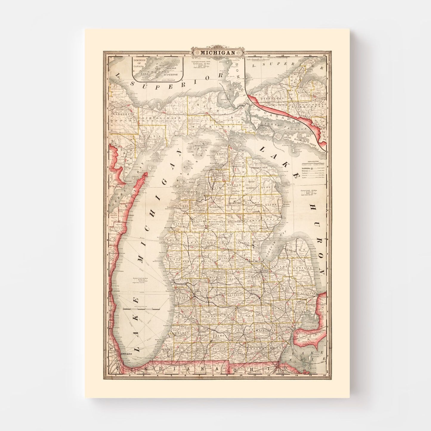 Vintage Map of Michigan 1882