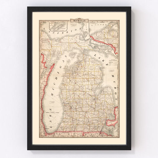 Vintage Map of Michigan 1882