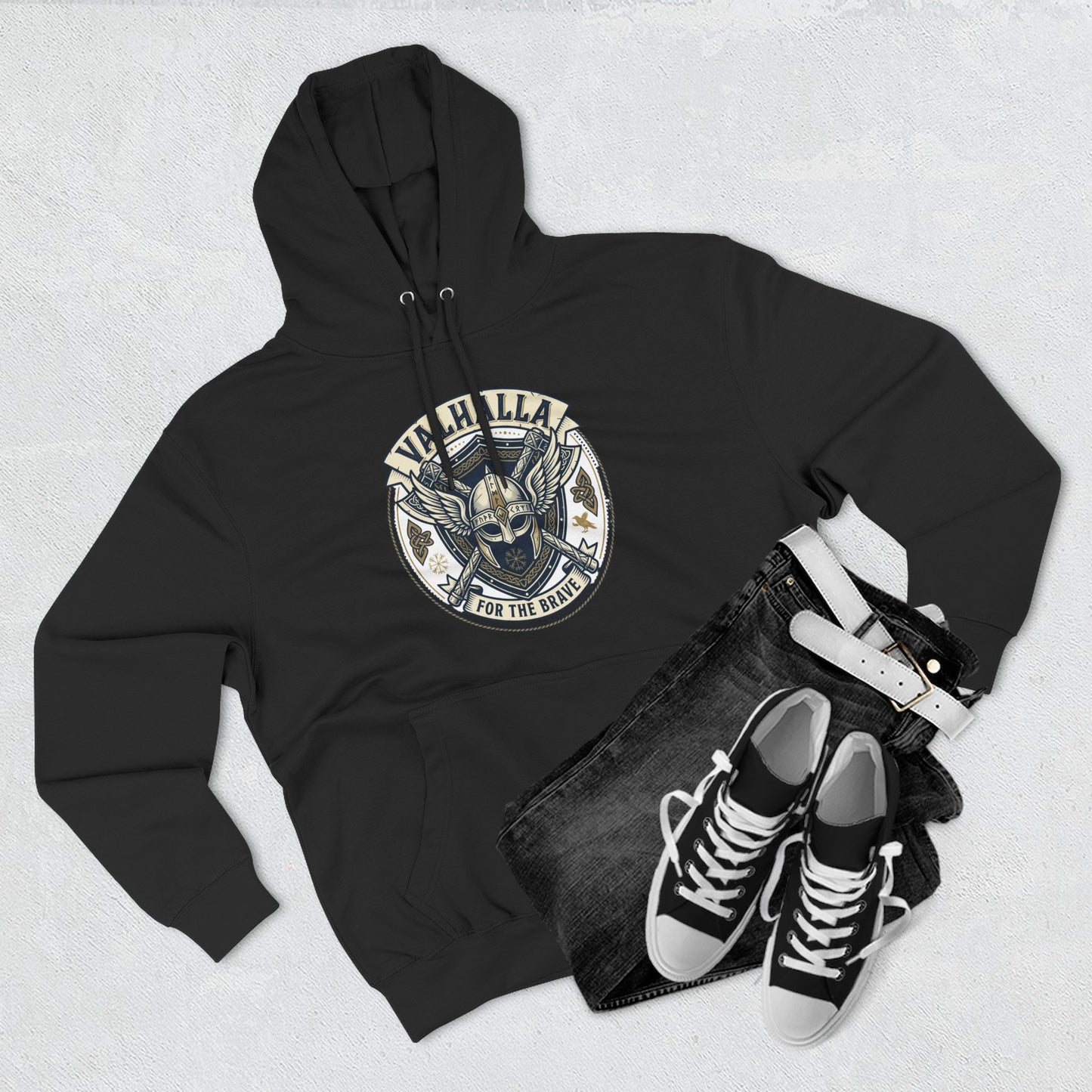 Viking Valhalla Skull Hoodie – "For the Brave" Graphic Fleece Hoodie