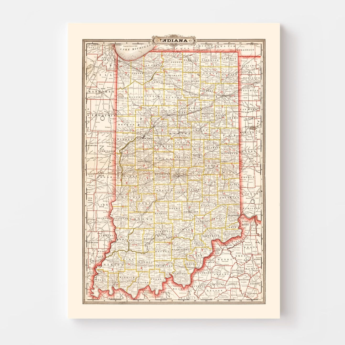 Vintage Map of Indiana 1882