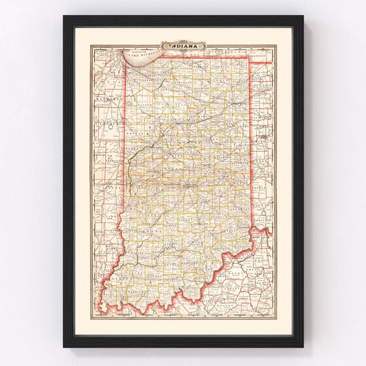 Vintage Map of Indiana 1882