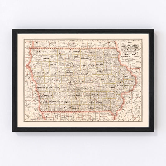 Vintage Railroad Map of Iowa 1882