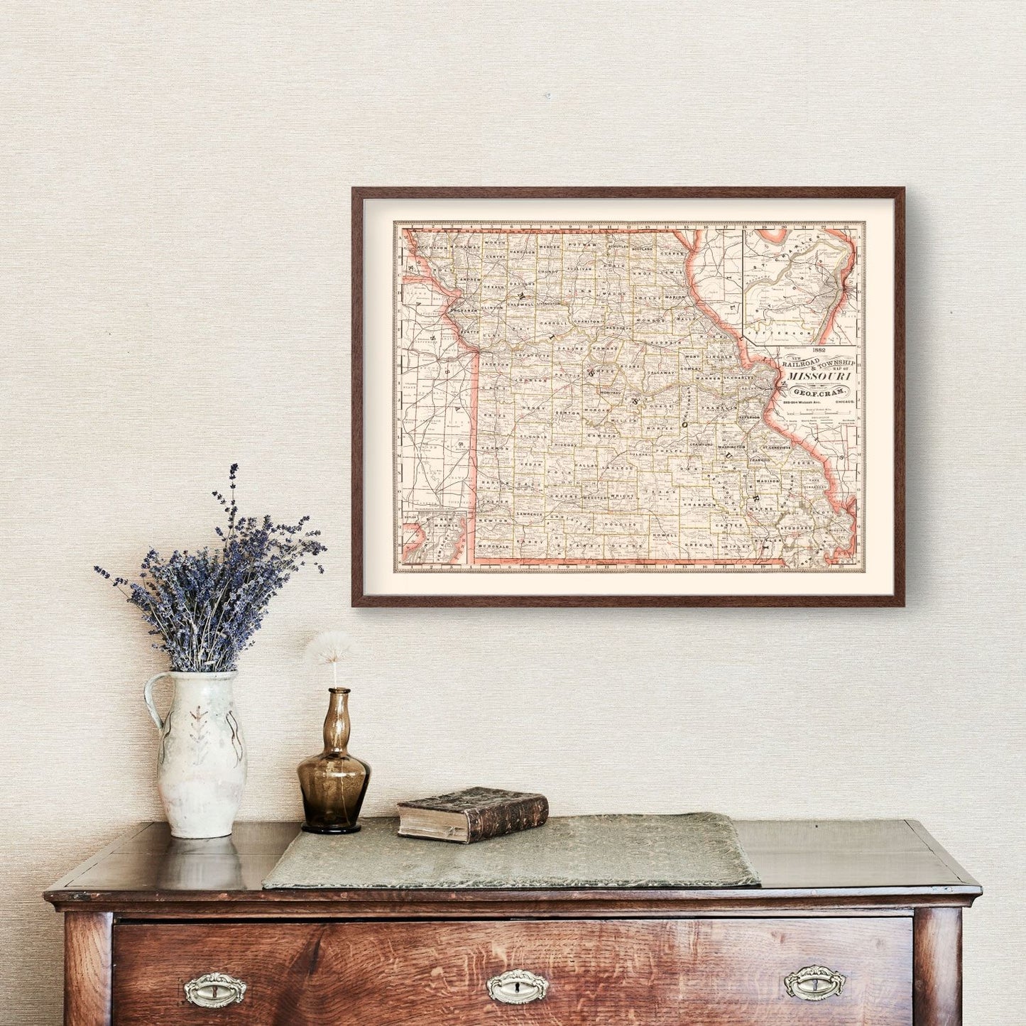 Vintage Railroad Map of Missouri 1882