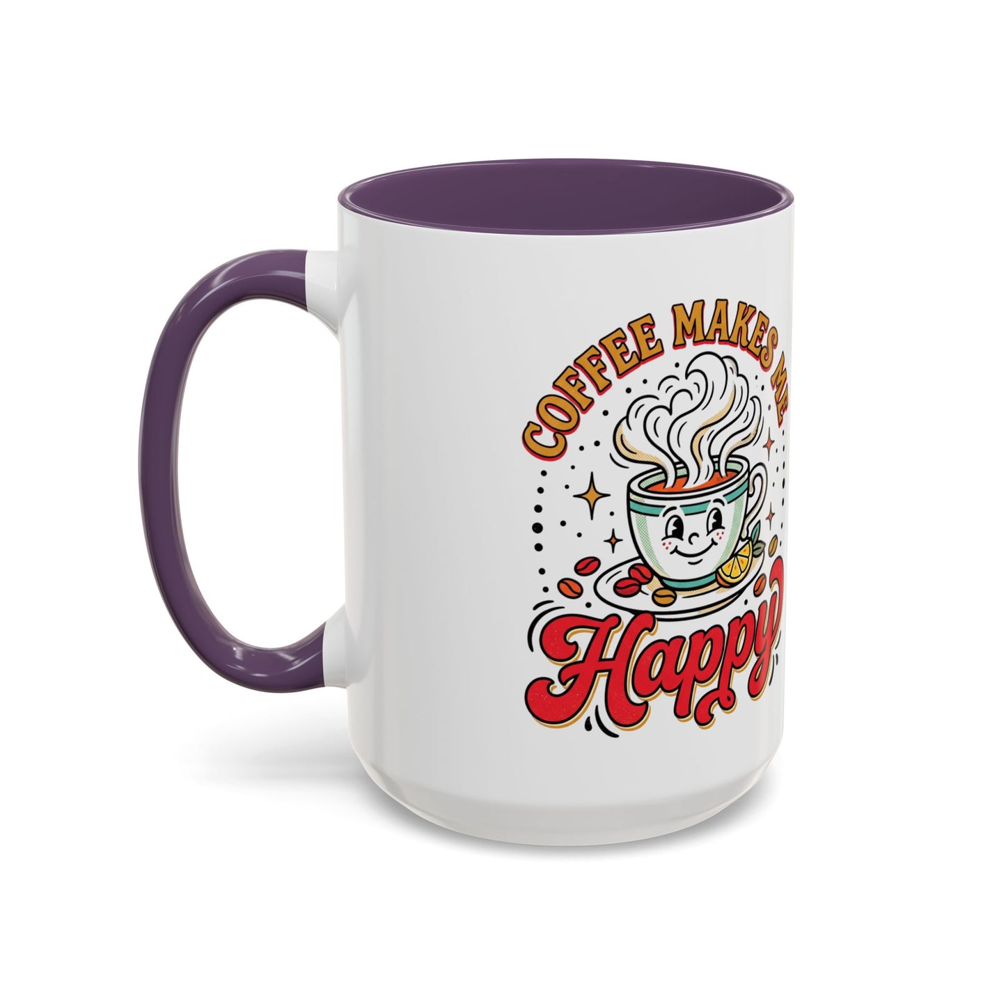 Coffee Mug — "Coffee Makes Me Happy" Cute Retro Accent Mug (11/15oz)