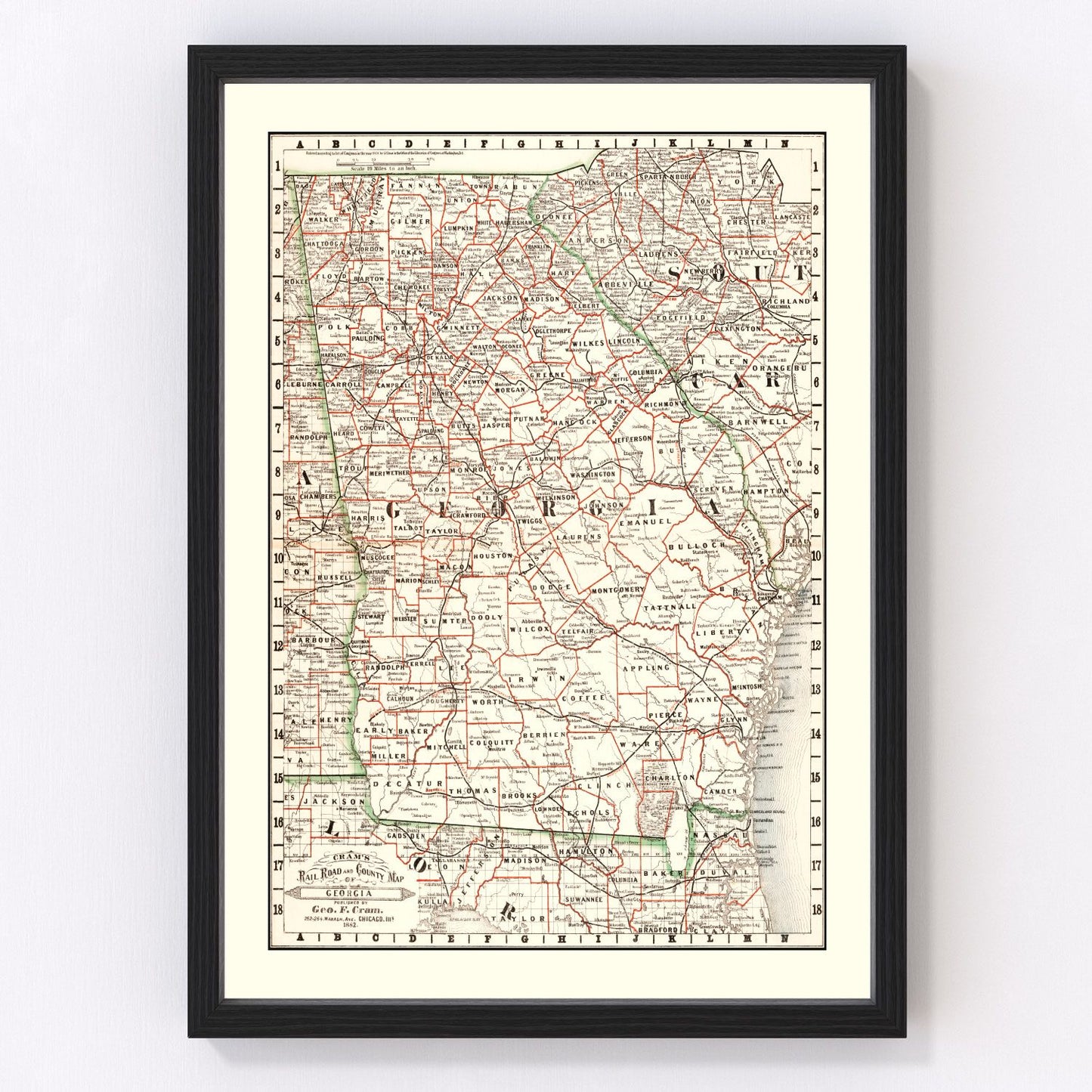 Vintage Railroad Map of Georgia 1882