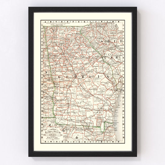 Vintage Railroad Map of Georgia 1882