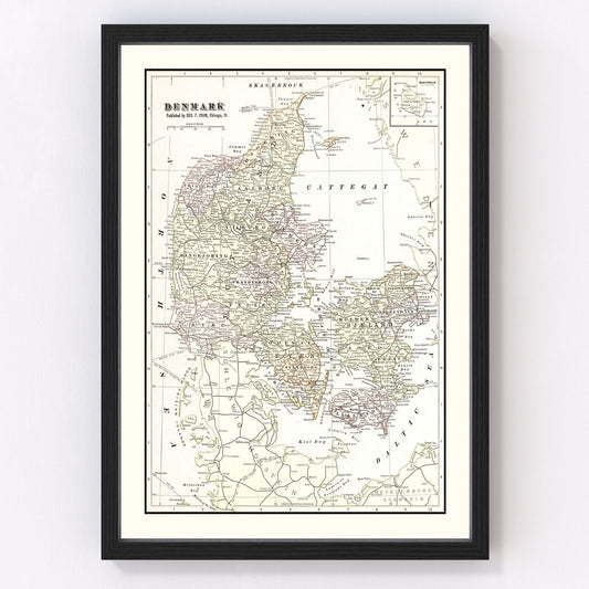 Vintage Map of Denmark 1901
