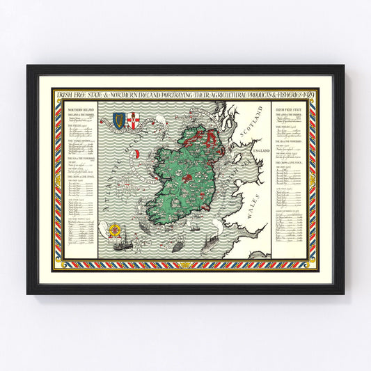 Vintage Agriculture & Fisheries Map of Ireland 1929