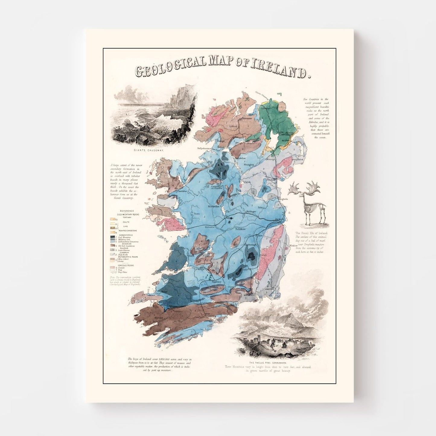 Vintage Geological Map of Ireland 1850