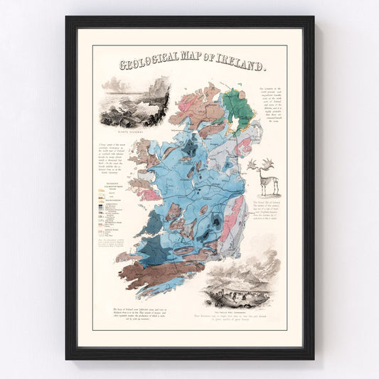 Vintage Geological Map of Ireland 1850