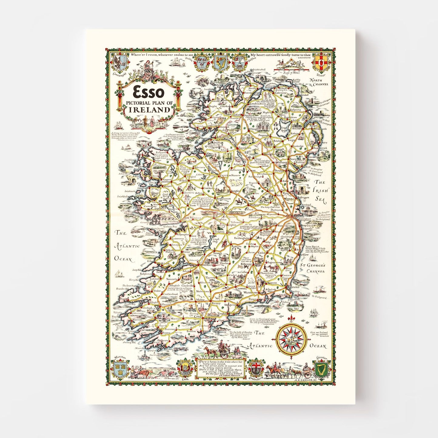 Vintage Pictorial Plan of Ireland 1933
