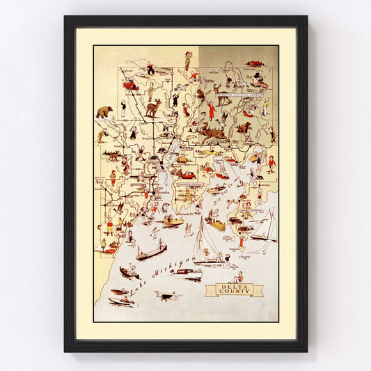 Vintage Map of Delta County, Michigan 1936