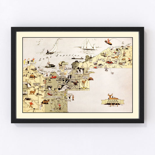Vintage Map of Alger County, Michigan 1936