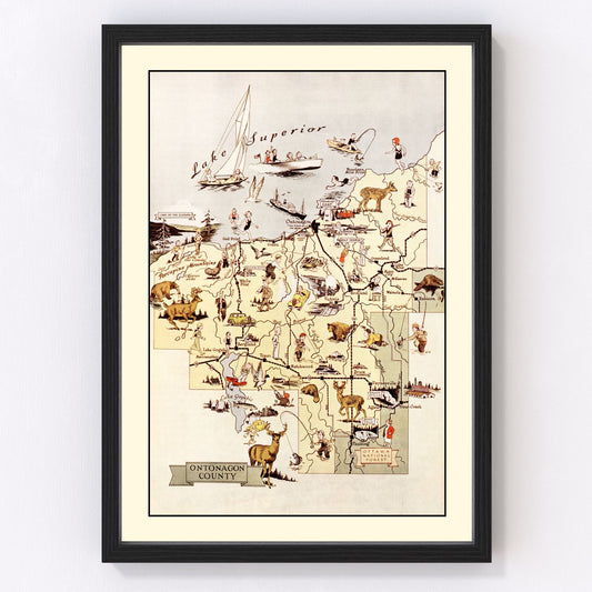 Vintage Map of Ontonagon County, Michigan 1936