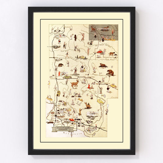 Vintage Map of Dickinson County, Michigan 1936
