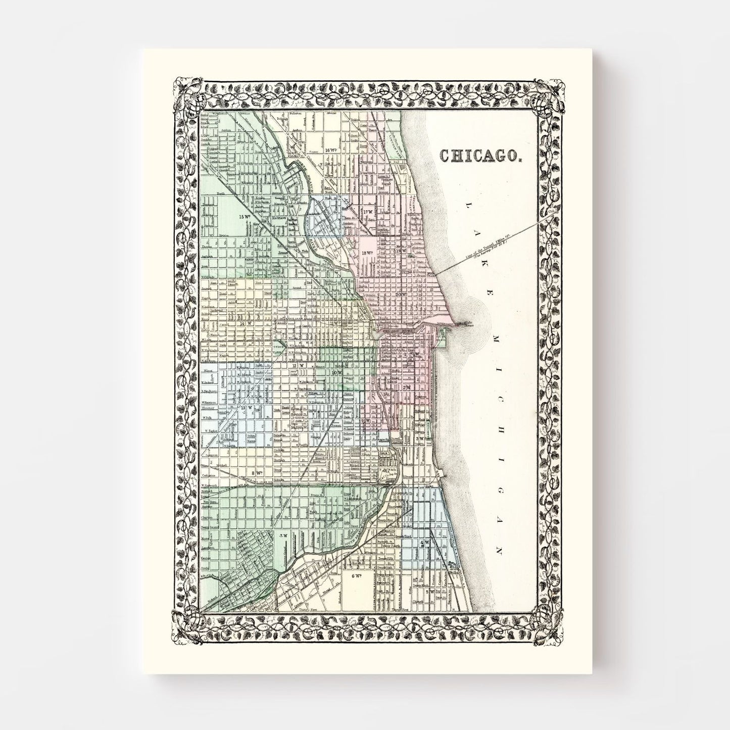 Vintage Map of Chicago, Illinois 1874