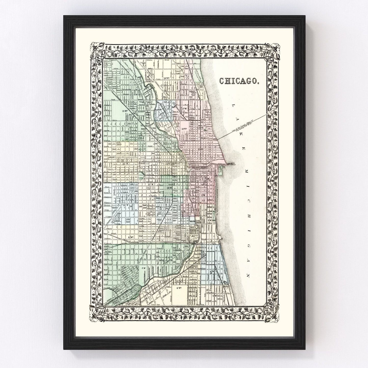 Vintage Map of Chicago, Illinois 1874