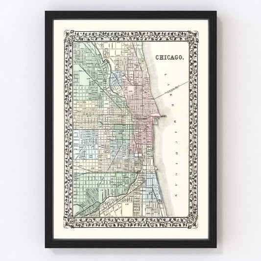 Vintage Map of Chicago, Illinois 1874