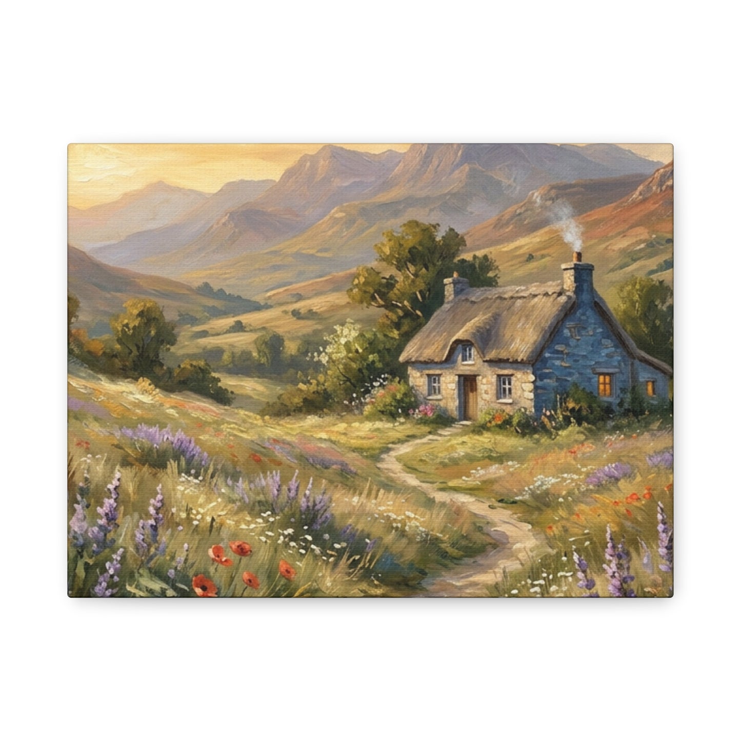 Countryside Cottage Canvas Wall Art — Tranquil Rustic Landscape Print
