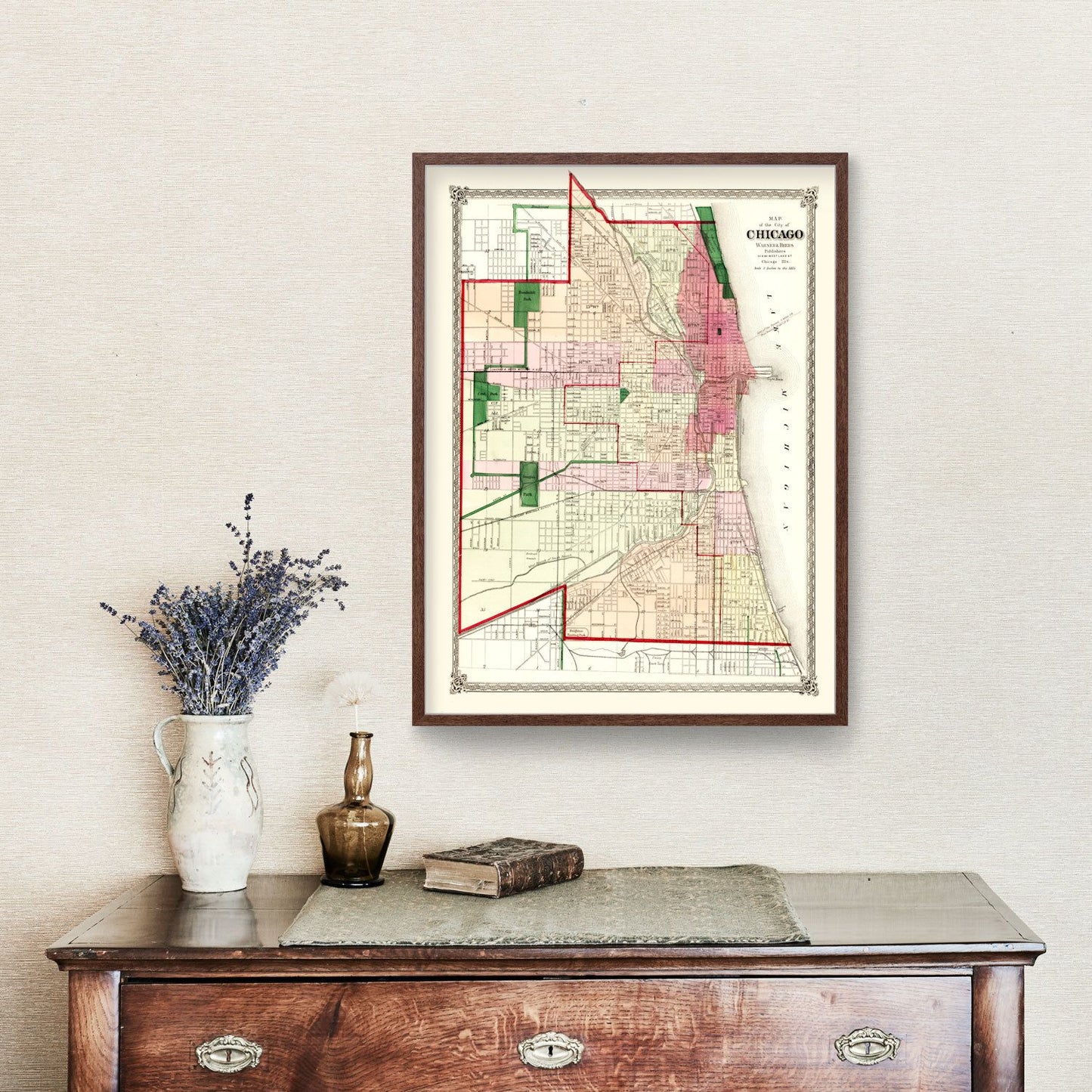 Vintage Map of Chicago, Illinois 1872