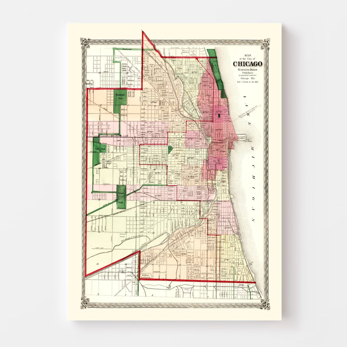 Vintage Map of Chicago, Illinois 1872