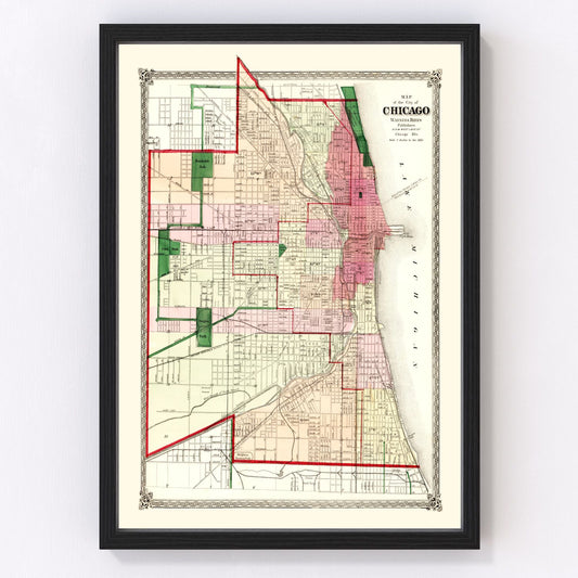 Vintage Map of Chicago, Illinois 1872