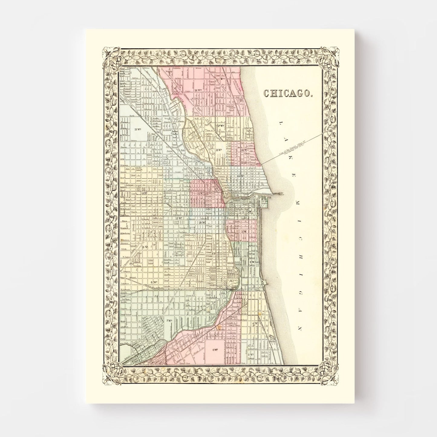 Vintage Map of Chicago, Illinois 1870