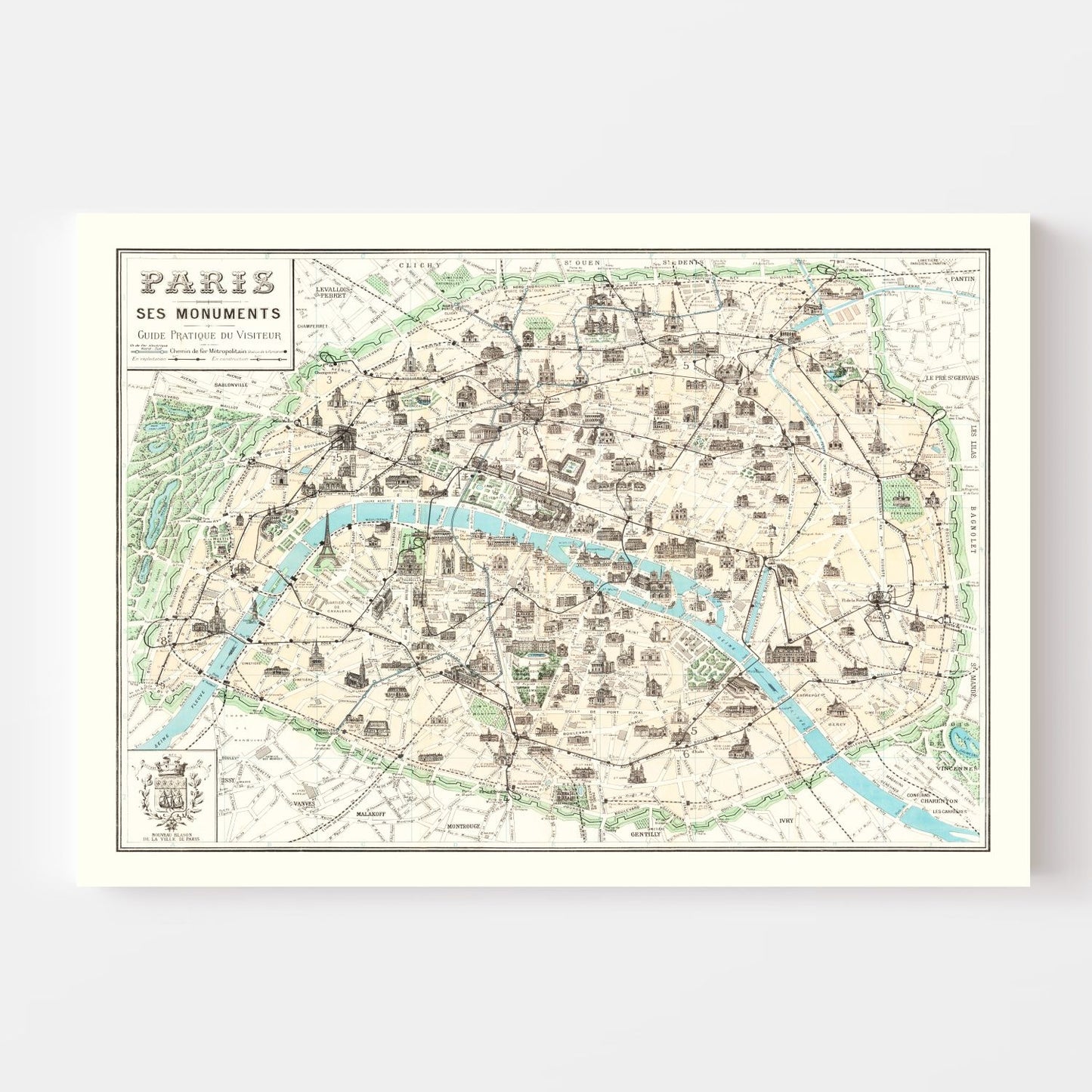 Vintage Map of Paris, France 1905