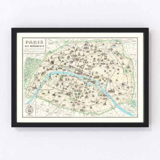 Vintage Map of Paris, France 1905