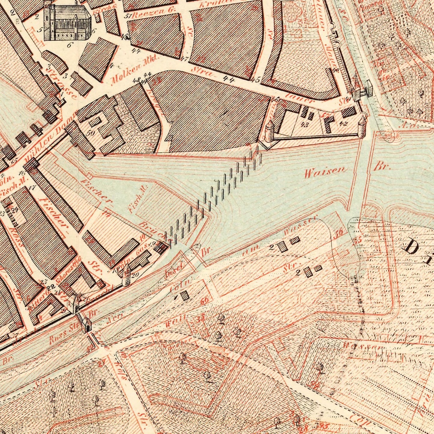Vintage Map of Berlin, Germany 1843