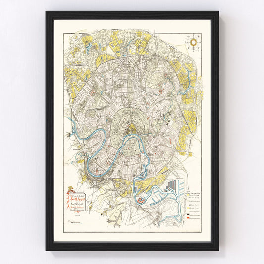 Vintage Map of Moscow, Russia 1923