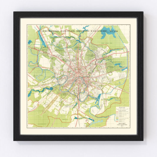 Vintage Map of Moscow, Russia 1935
