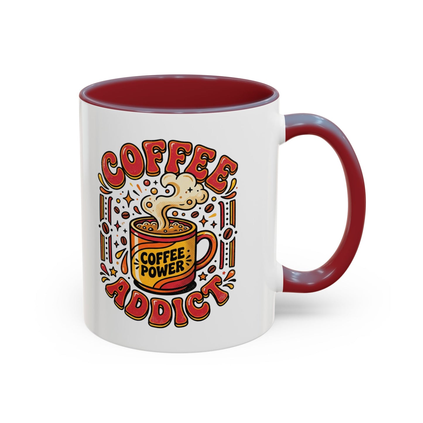 Coffee Addict Accent Mug — "Coffee Power" Retro Coffee Lover Gift (11oz/15oz)