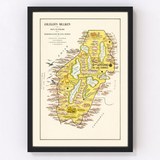 Vintage Map of Andes Mountains, 1933