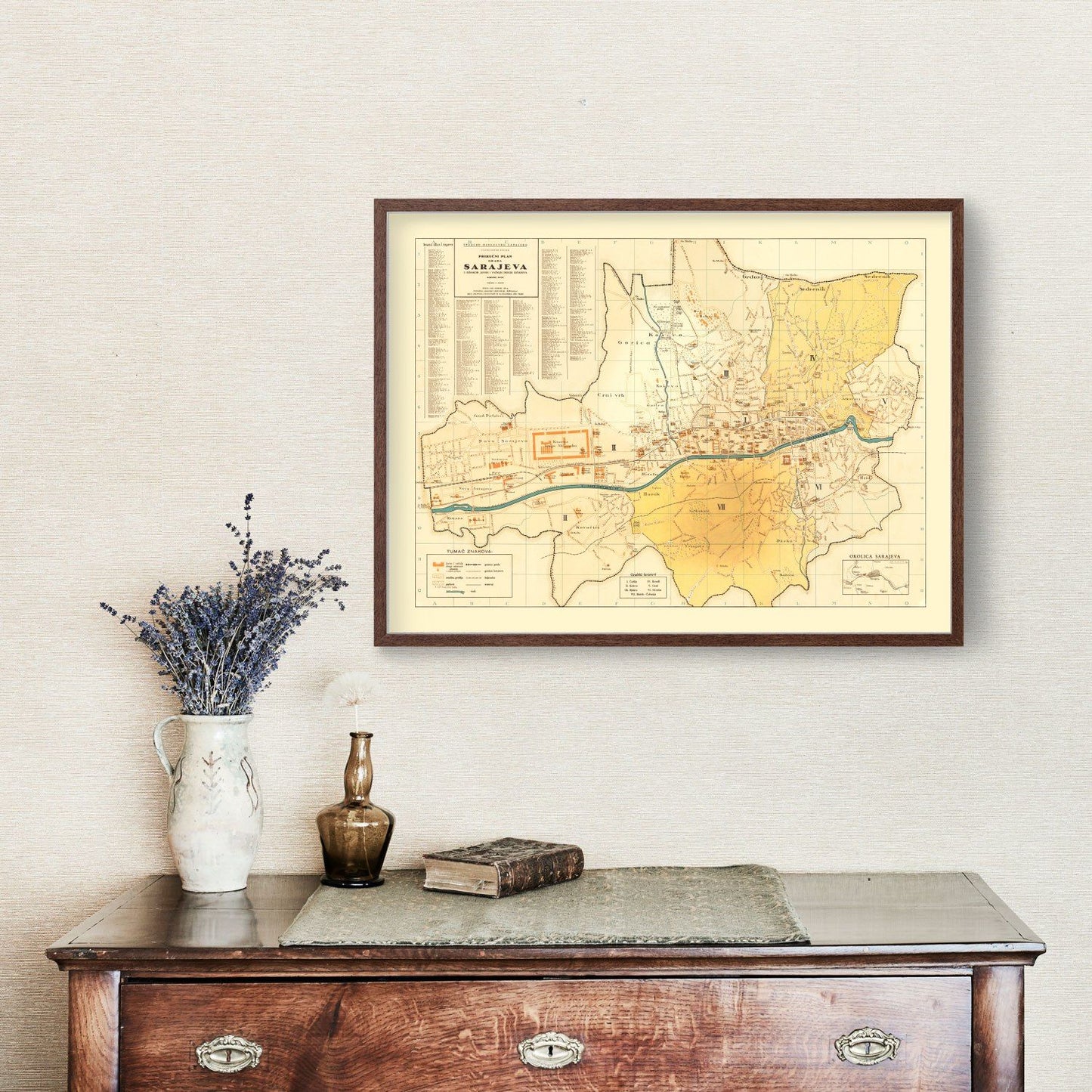Vintage Map of Sarajevo, Bosnia 1932