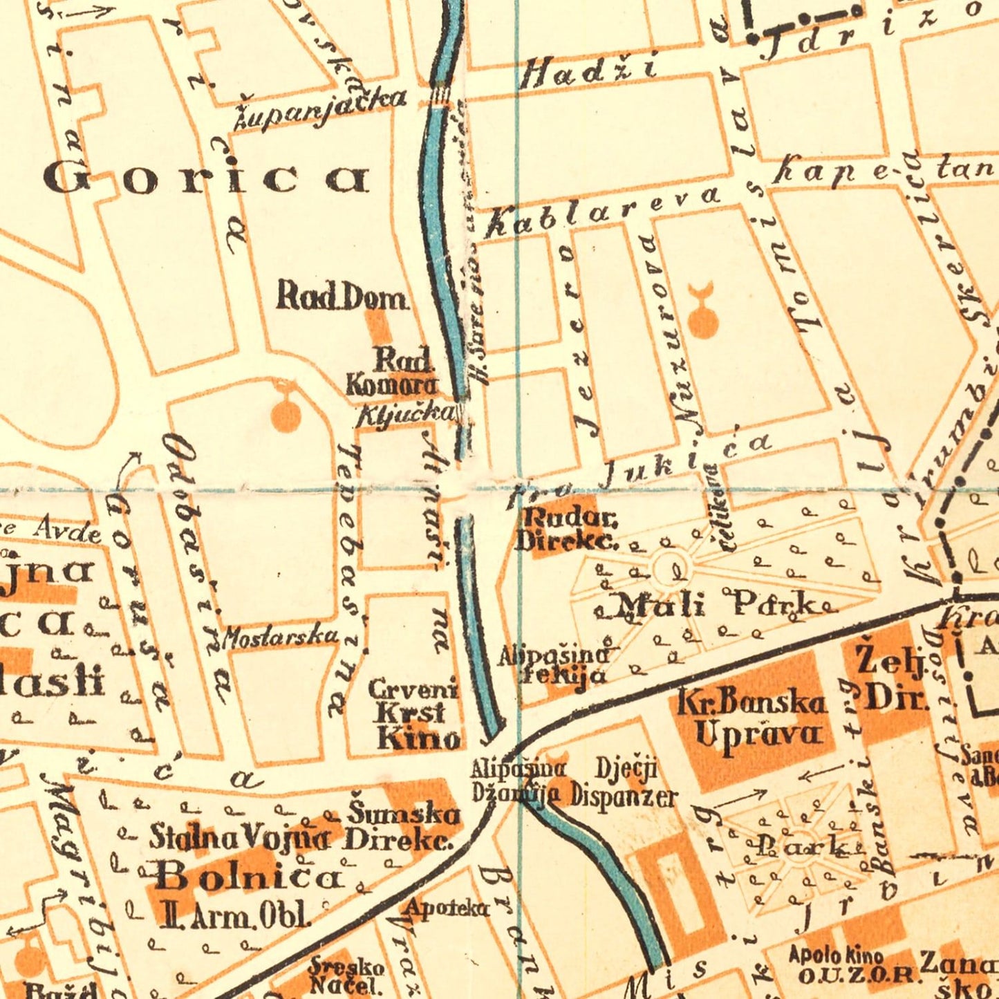 Vintage Map of Sarajevo, Bosnia 1932