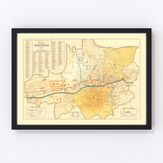 Vintage Map of Sarajevo, Bosnia 1932