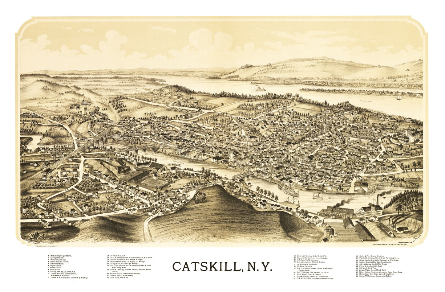 Vintage Map of Catskill, New York 1889