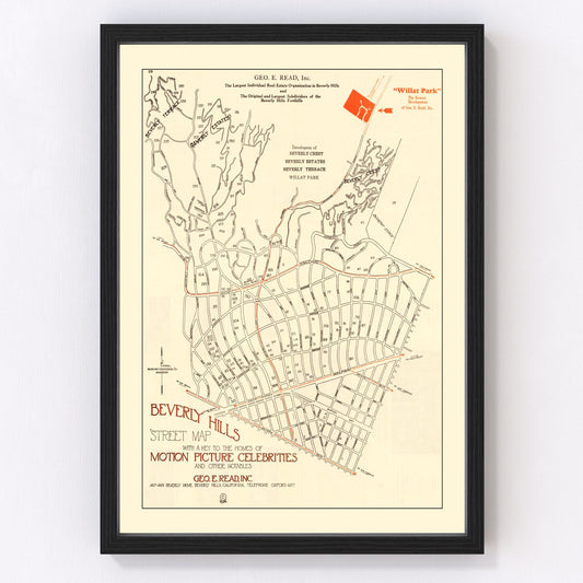 Vintage Beverly Hills, CA Street Map 1926