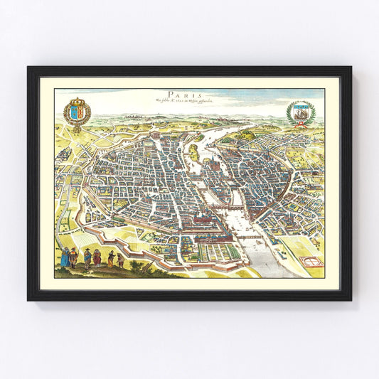Vintage Map of Paris, France 1655